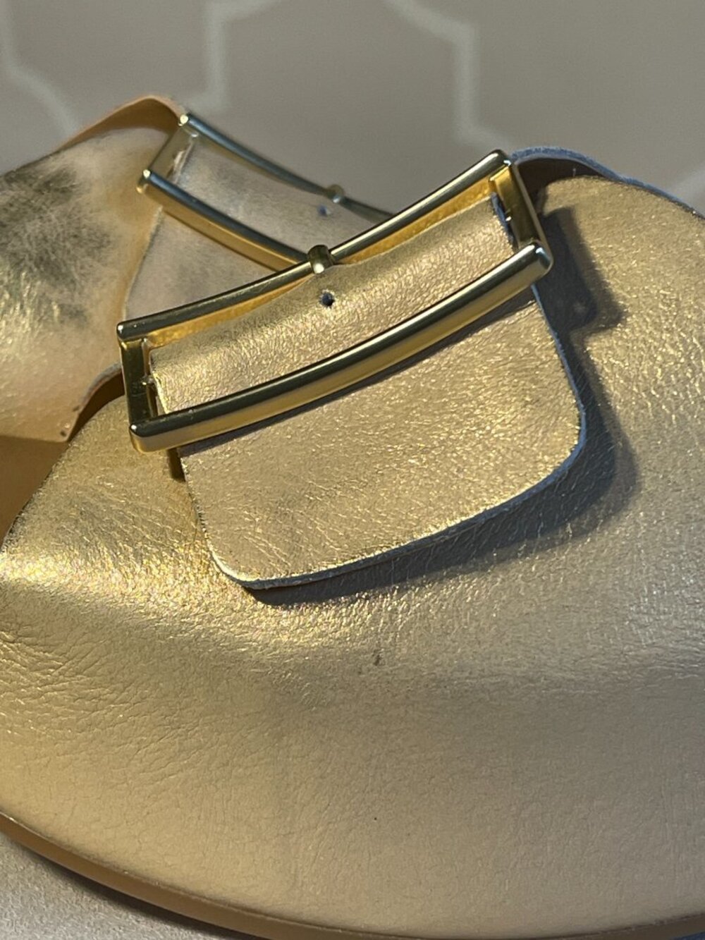 KORK-EASE York Gold Tone Leather Platform Sandals
